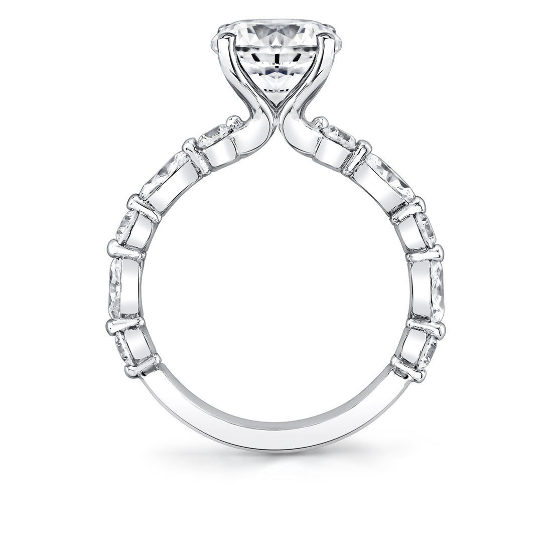 Round Cut Alternating Round and Marquise Diamond Engagement Ring - Cressida