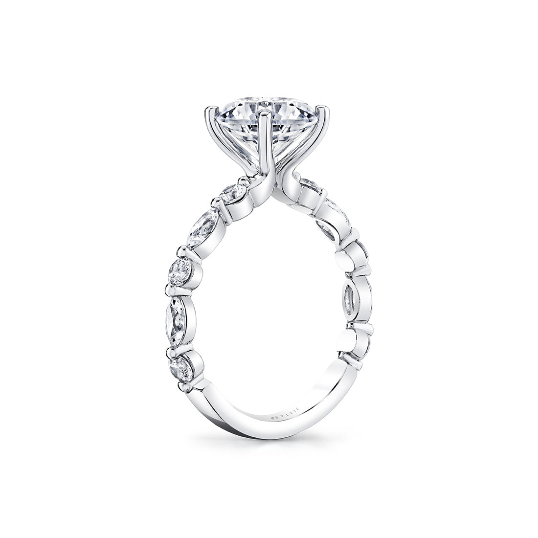 Round Cut Alternating Round and Marquise Diamond Engagement Ring - Cressida