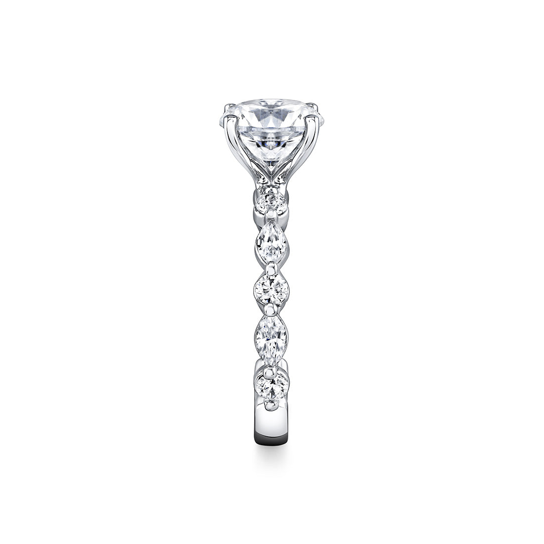 Round Cut Alternating Round and Marquise Diamond Engagement Ring - Cressida