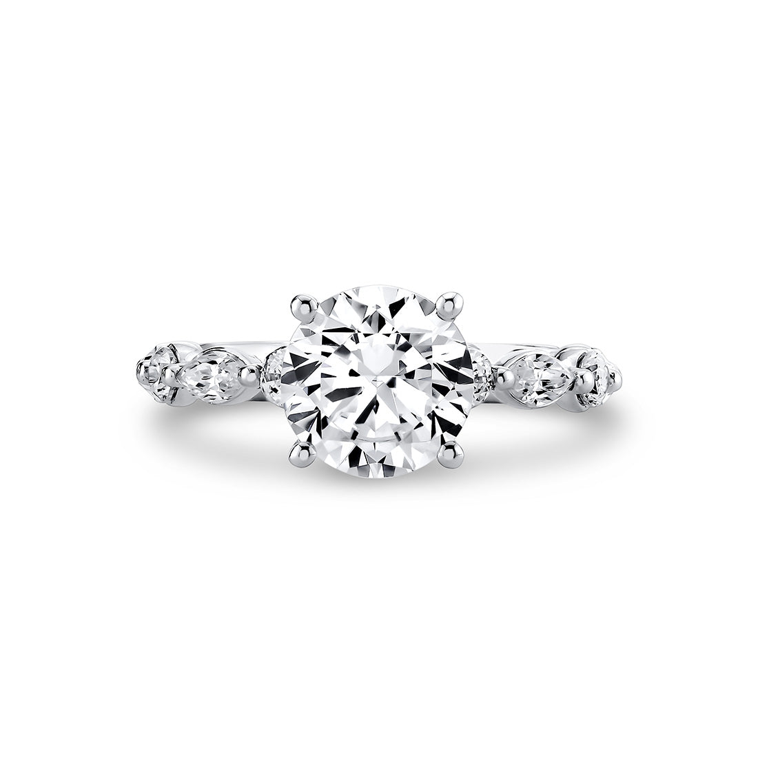 Round Cut Alternating Round and Marquise Diamond Engagement Ring - Cressida