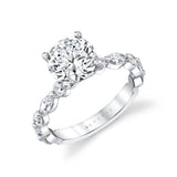 Round Cut Alternating Round and Marquise Diamond Engagement Ring - Cressida