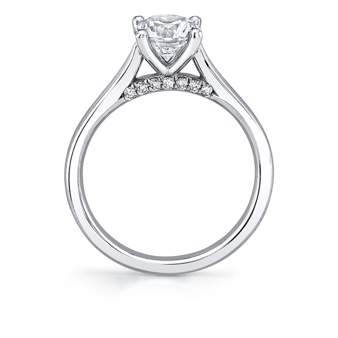 Diamond Bridge Accent Round Cut Solitaire Engagement Ring - Leslie