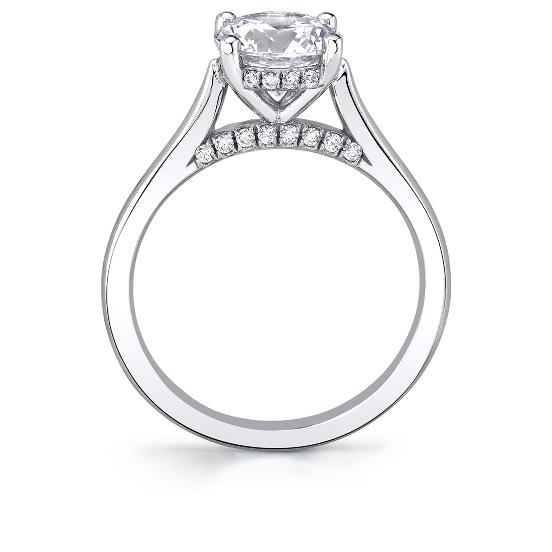 Diamond Bridge Accent Hidden Halo Round Cut Engagement Ring - Lisa