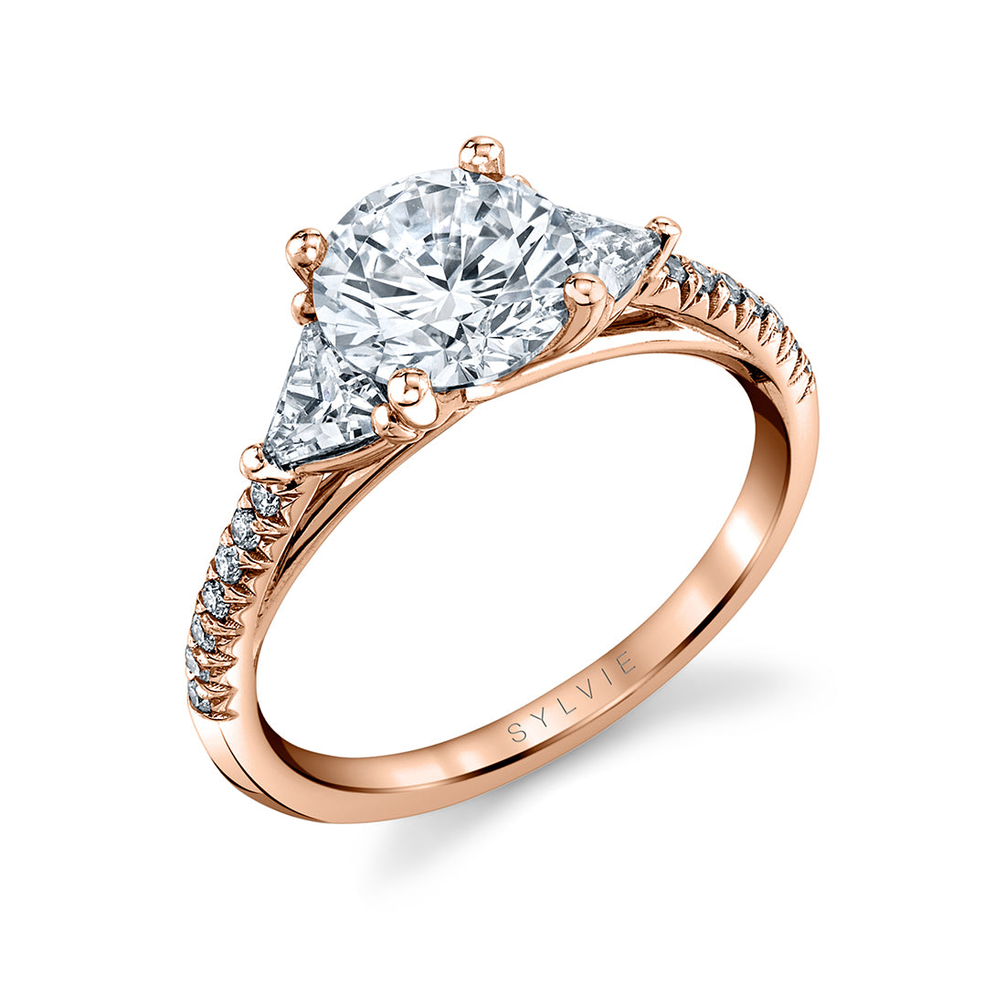 Round Cut Classic Three Stone Engagement Ring - Loretta