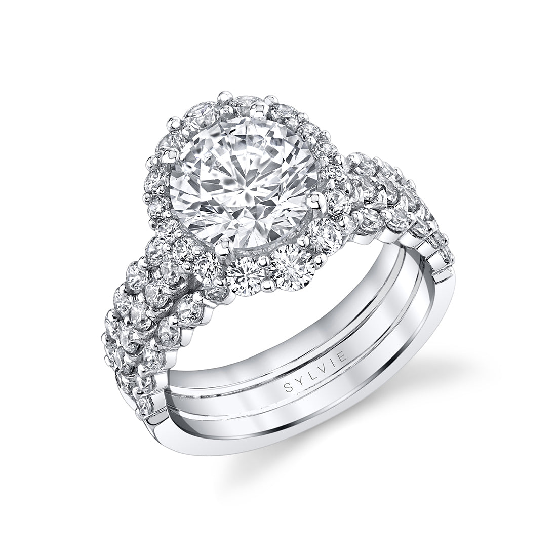 Round Cut Split Shank Halo Engagement Ring - Abigail