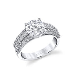 Round Cut Three Row Diamond Band Engagement Ring - Abby
