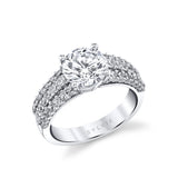Round Cut Three Row Diamond Band Engagement Ring - Abby