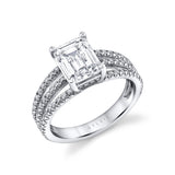 Ainsley - 3-Row Split-Shank Diamond Band Emerald Cut Engagement Ring