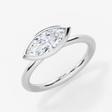 East to West Marquise Cut Bezel Engagement Ring - Cliodhna