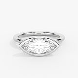 East to West Marquise Cut Bezel Engagement Ring - Cliodhna