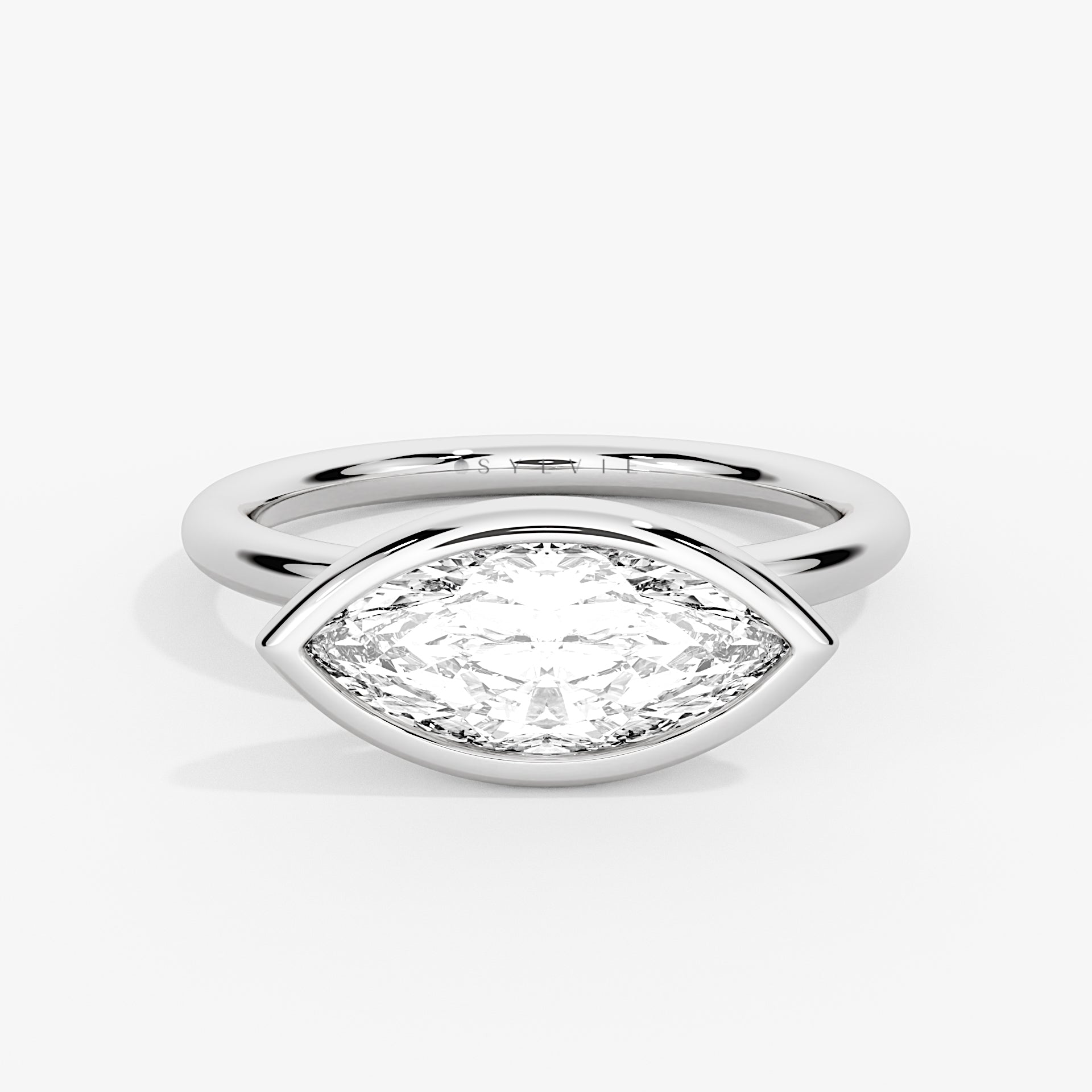 East to West Marquise Cut Bezel Engagement Ring - Cliodhna