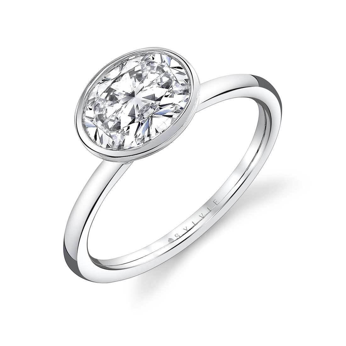 East West Oval Cut Bezel Set Engagement Ring - Cliodhna