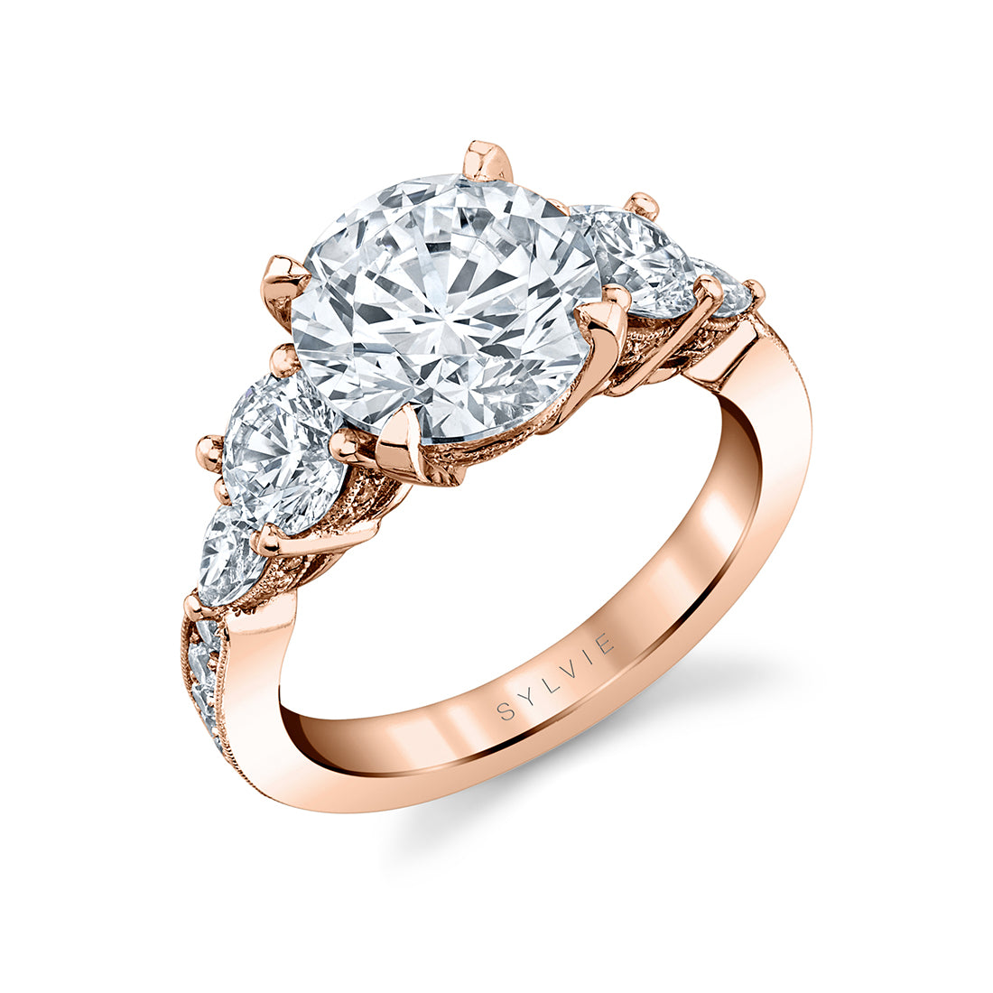 Round Cut Three Stone Engagement Ring - Camryn