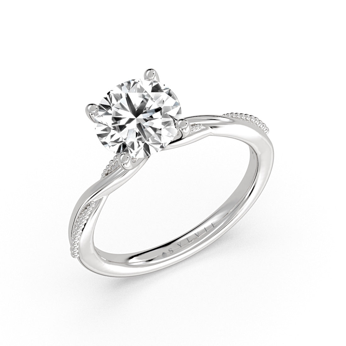 Round Cut Solitaire Milgrain Spiral Engagement Ring - Rue
