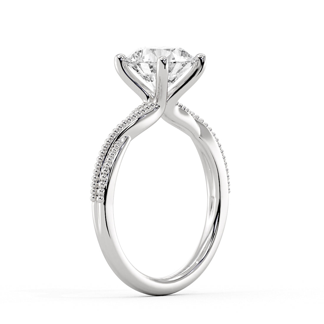 Round Cut Solitaire Milgrain Spiral Engagement Ring - Wiley