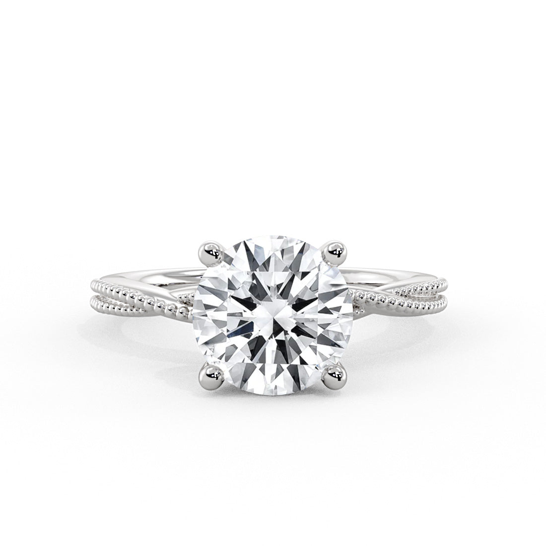 Round Cut Solitaire Milgrain Spiral Engagement Ring - Wiley