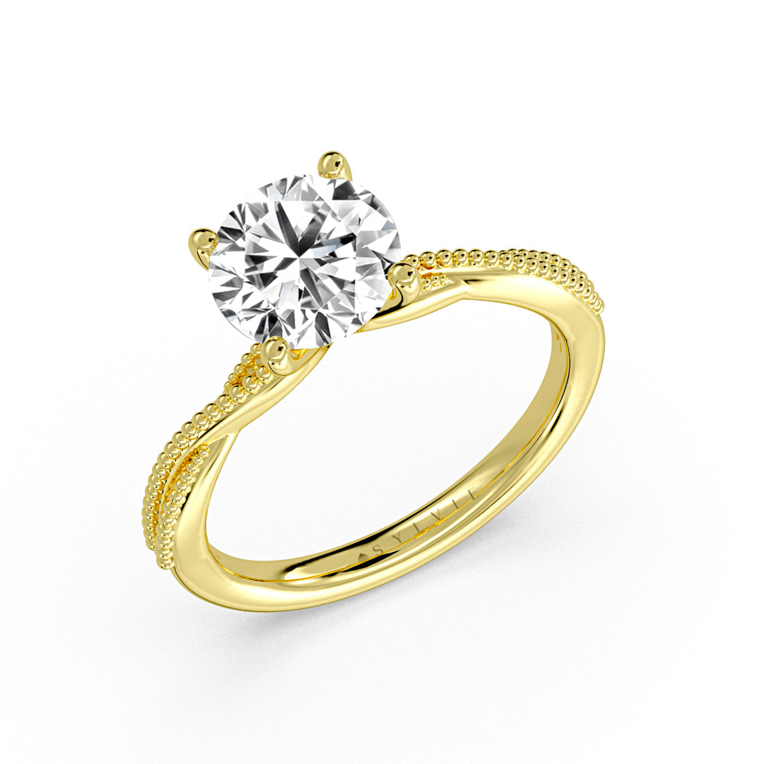 Round Cut Solitaire Milgrain Spiral Engagement Ring - Wiley