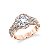 Cambrie - 3-Row Diamond Band Round Cut Halo Engagement Ring