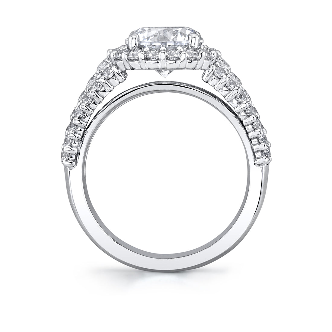 Cambrie - 3-Row Diamond Band Round Cut Halo Engagement Ring