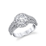 Cambrie - 3-Row Diamond Band Round Cut Halo Engagement Ring