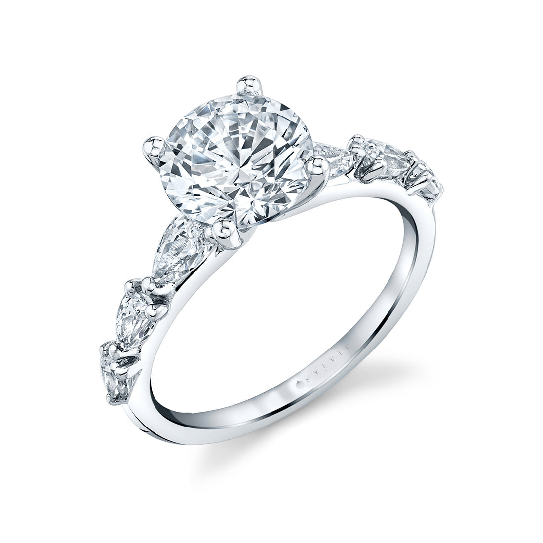 Diamond Pear Setting Round Cut Engagement Ring - Beverly