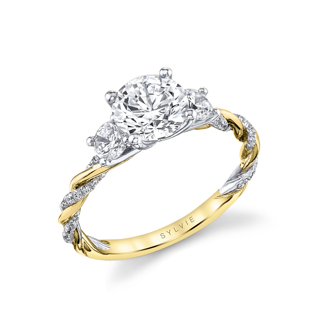 Two Tone Tight Spiral Round Cut Engagement Ring - Dayla