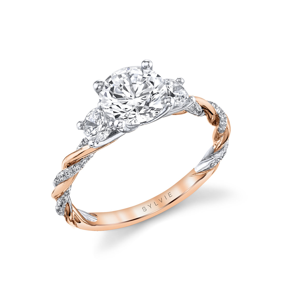Two Tone Tight Spiral Round Cut Engagement Ring - Dayla