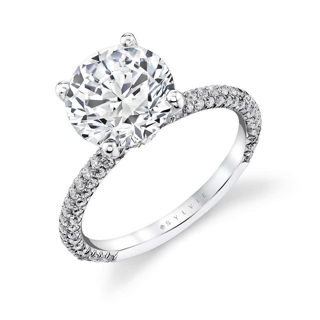Round Cut Pave Engagement Ring with Diamond Collar - Evanthe