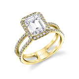 Split Shank Emerald Cut Halo Engagement Ring - Dana