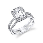 Split Shank Emerald Cut Halo Engagement Ring - Dana