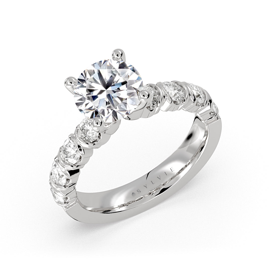 Round Cut Bar Set Diamond Engagement Ring - London