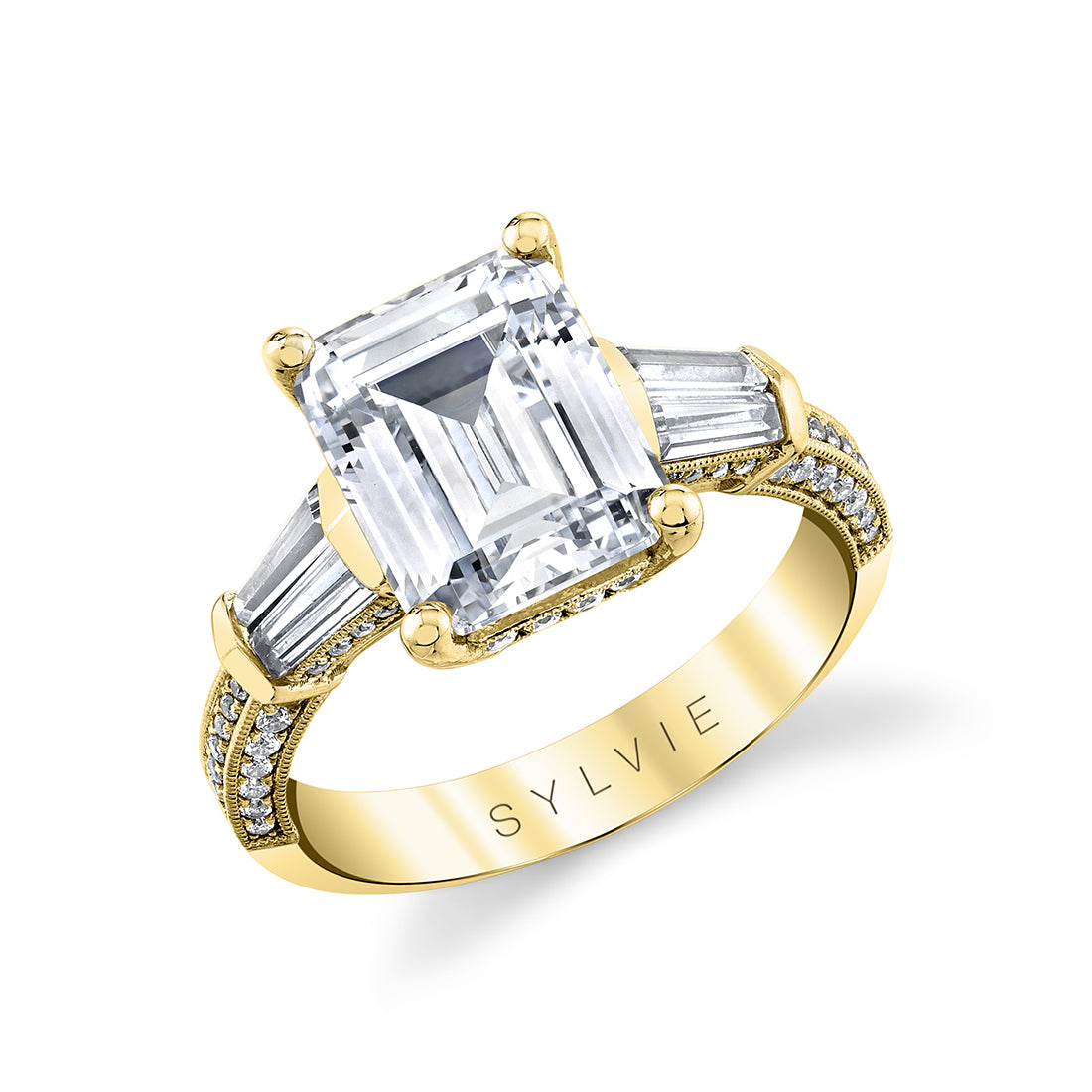 Emerald Cut Three Stone Engagement Ring - Alexis