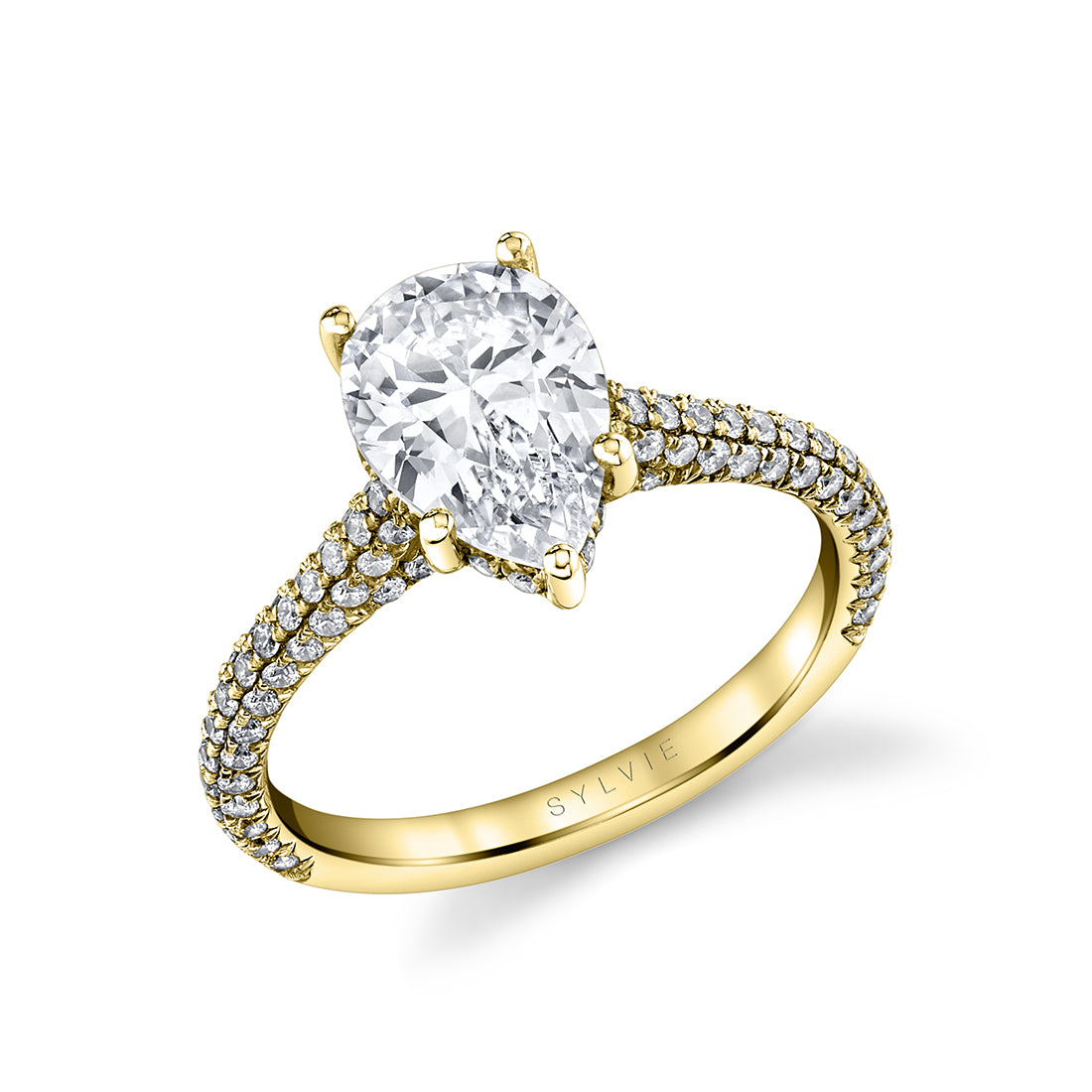 Pear Shaped Hidden Halo Pave Engagement Ring - Peighton