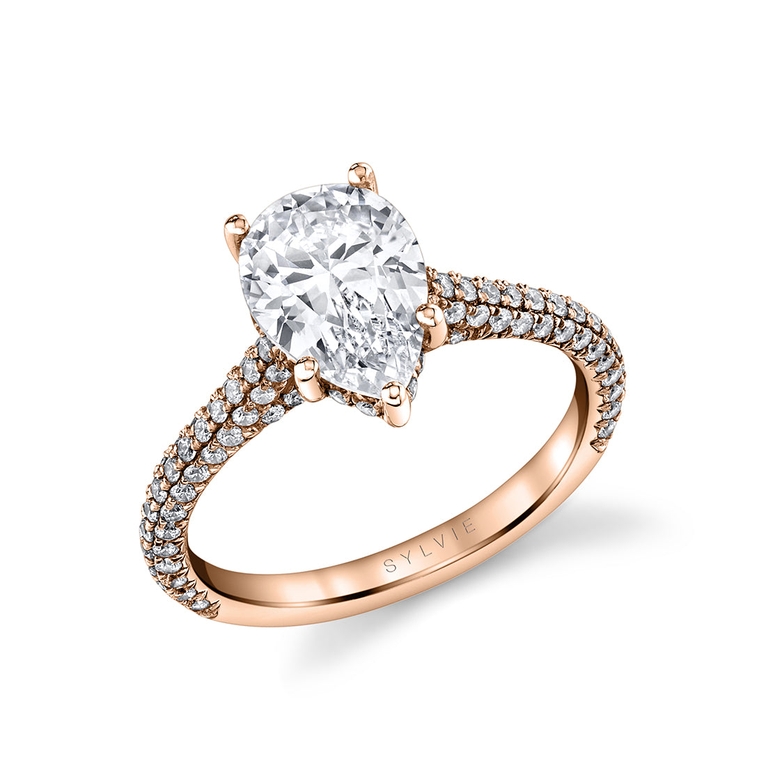 Pear Shaped Hidden Halo Pave Engagement Ring - Peighton