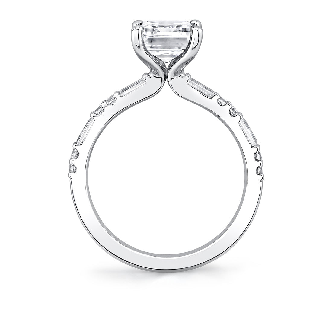 Emerald Cut Alternating Diamond and Baguette Engagement Ring - Tessa