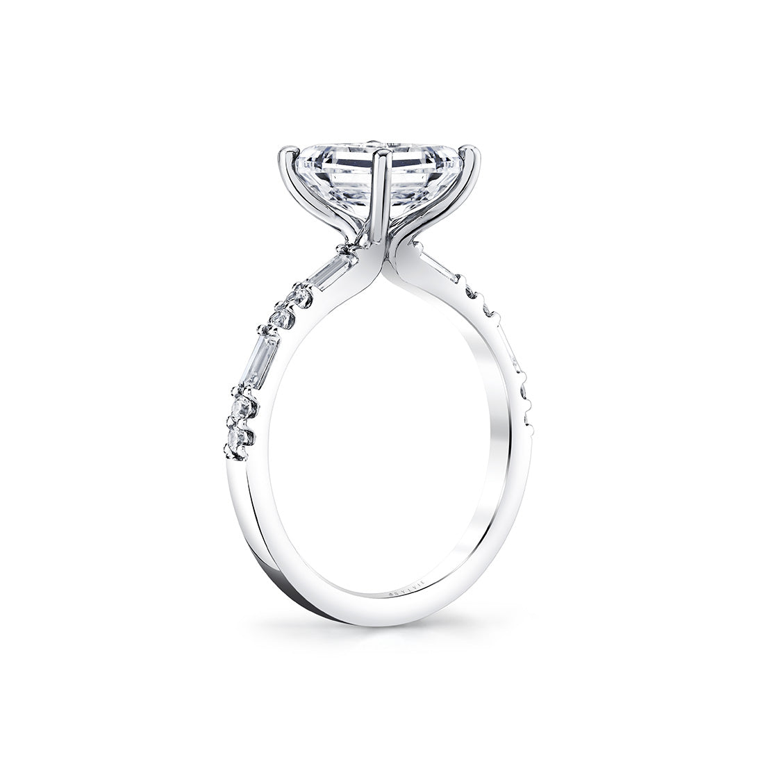 Emerald Cut Alternating Diamond and Baguette Engagement Ring - Tessa