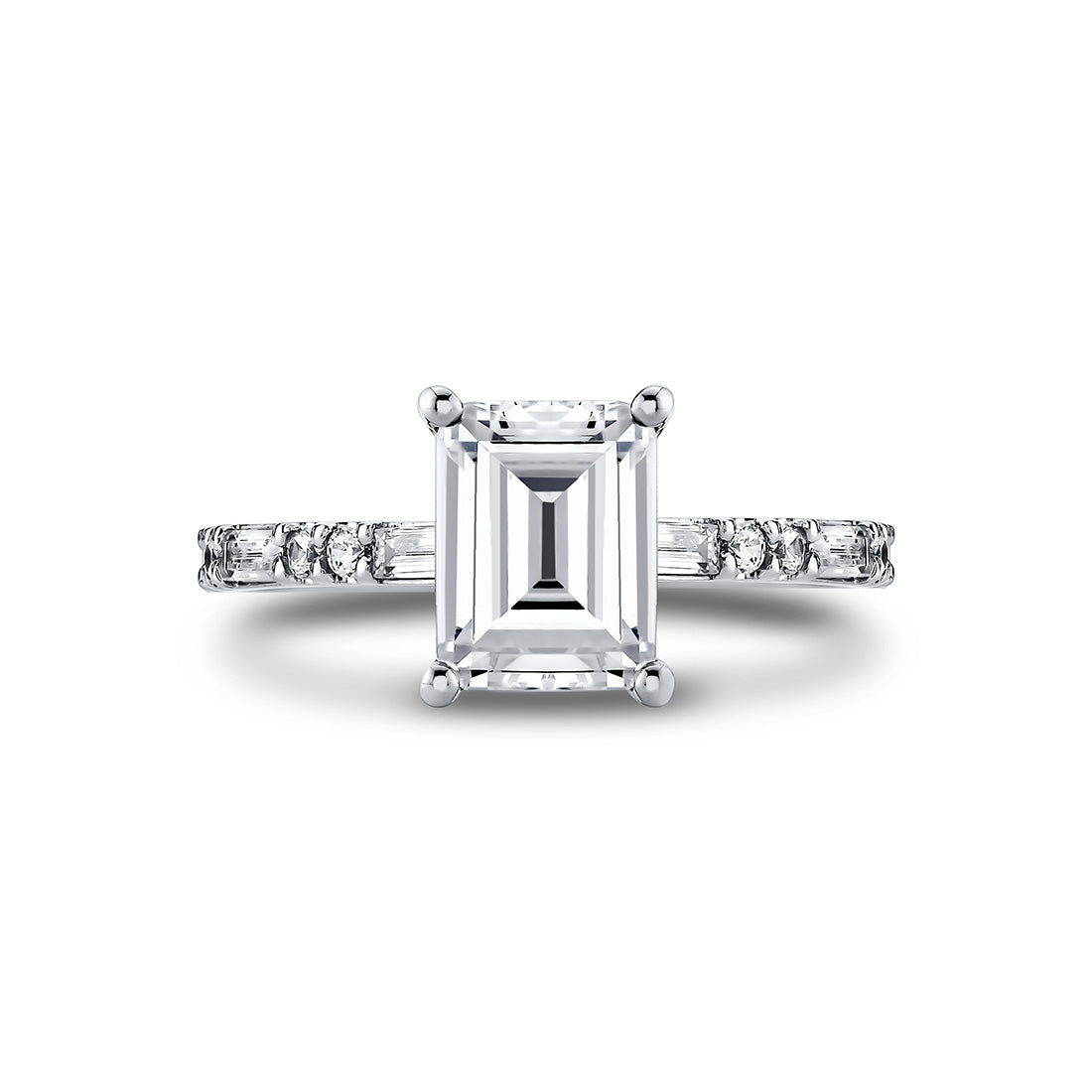 Emerald Cut Alternating Diamond and Baguette Engagement Ring - Tessa