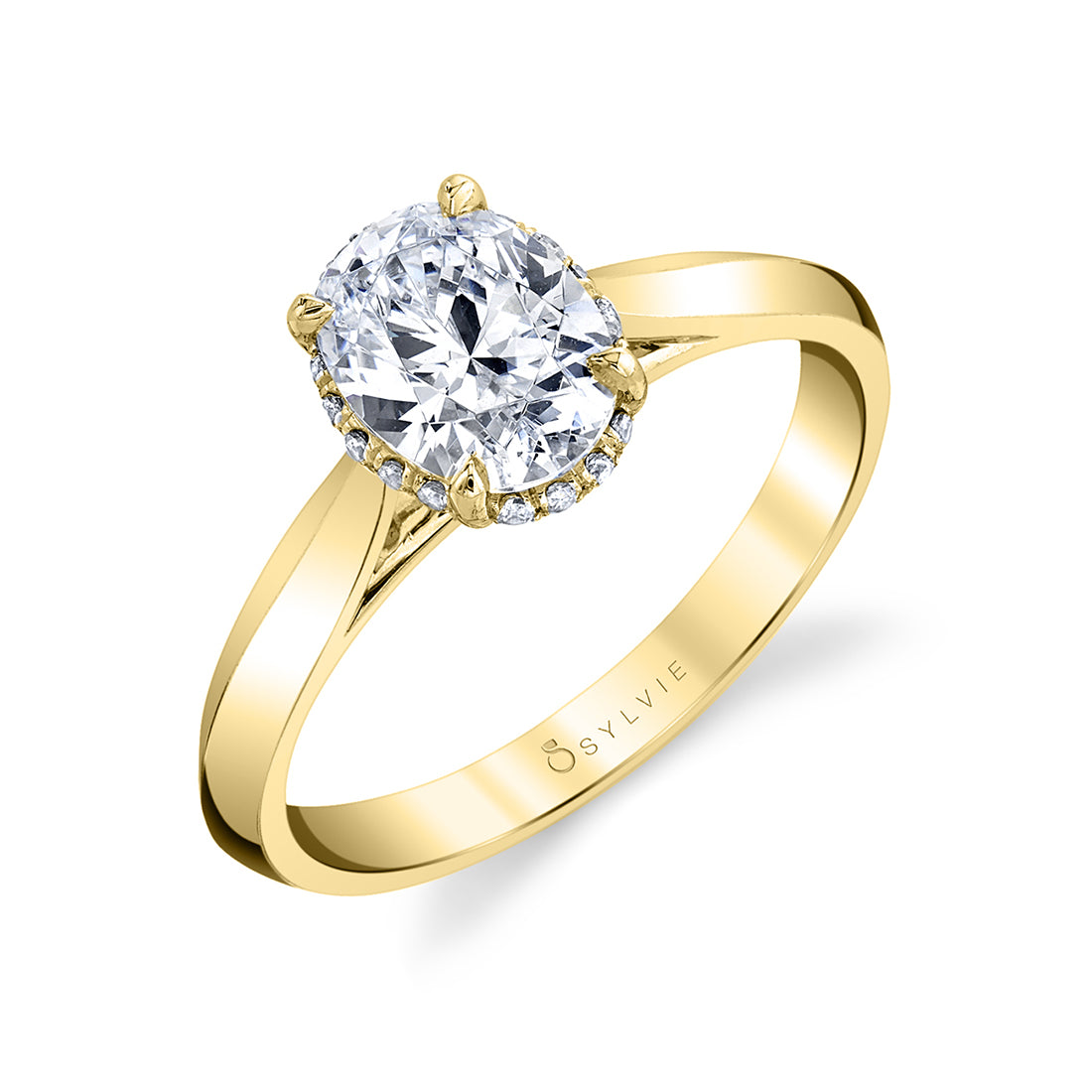 Unique Hidden Halo Oval Engagement Ring - Fae