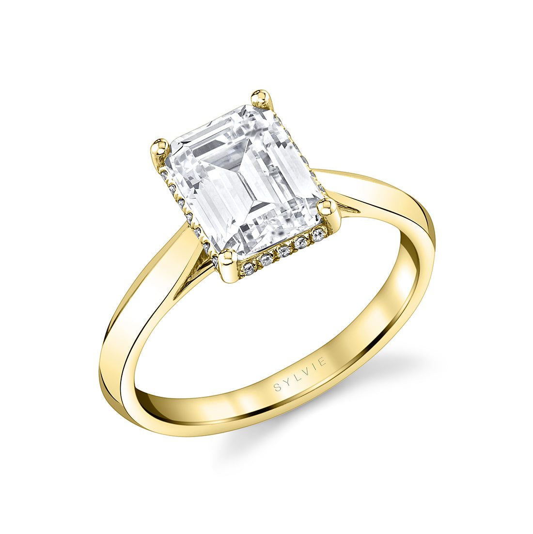Emerald Cut Engagement Ring with Hidden Halo - Fae