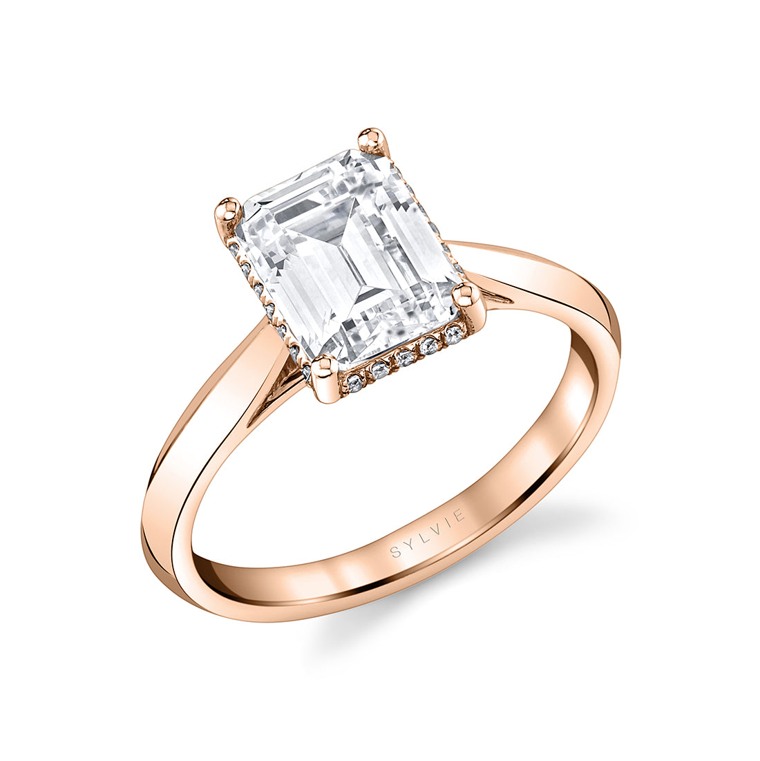 Emerald Cut Engagement Ring with Hidden Halo - Fae