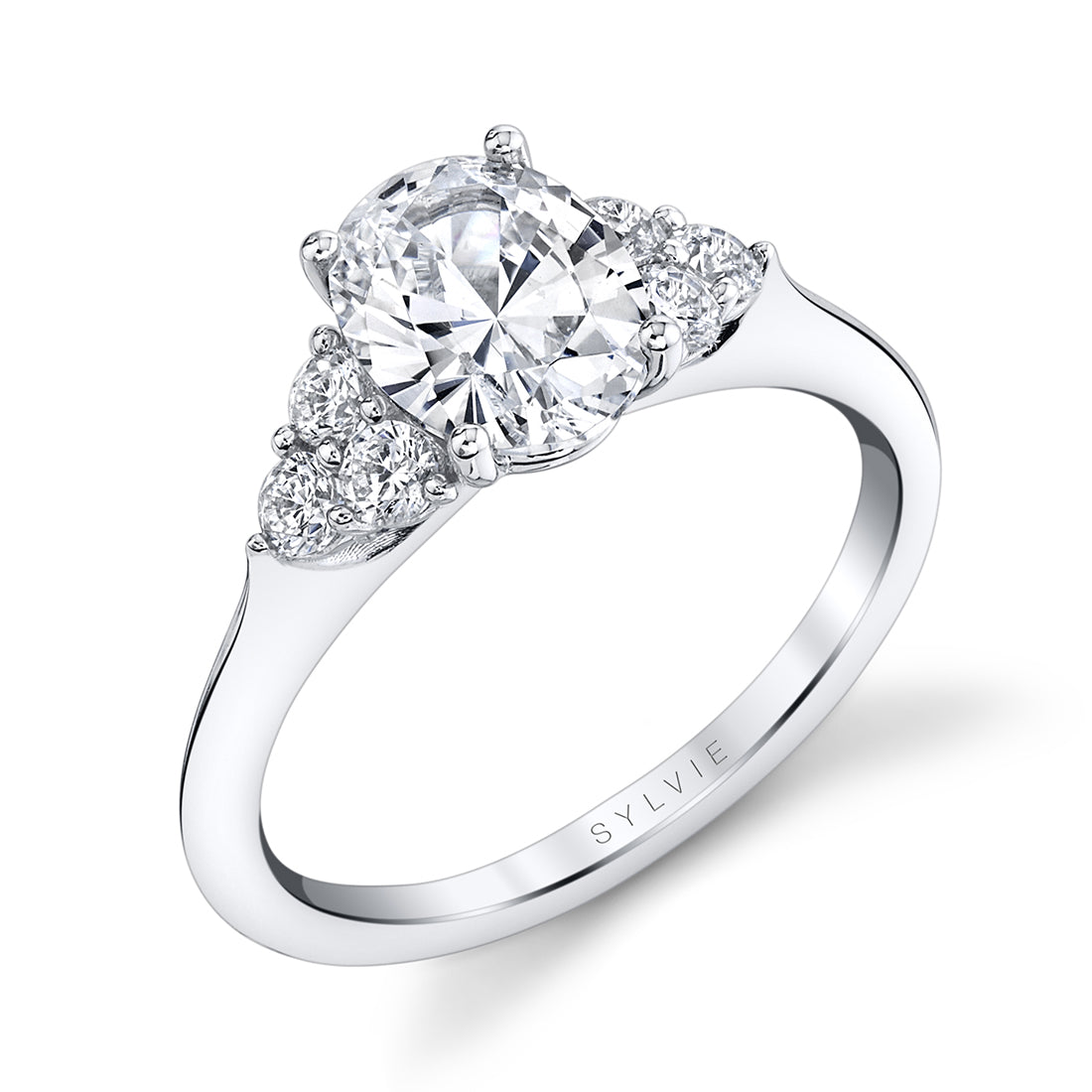 Oval Cut Engagement Ring with Side Stone Cluster - Skylar
