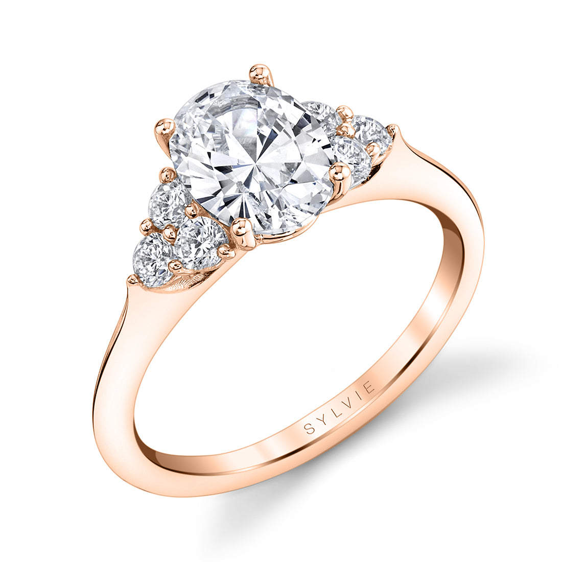 Oval Cut Engagement Ring with Side Stone Cluster - Skylar