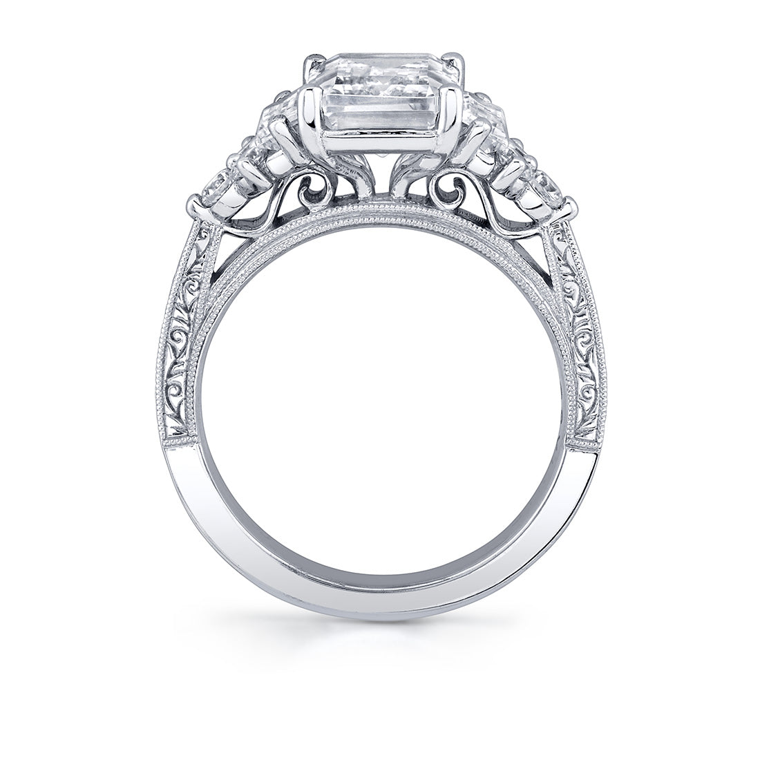 Emerald Cut Three Stone Modern Vintage Engagement Ring - Alexa