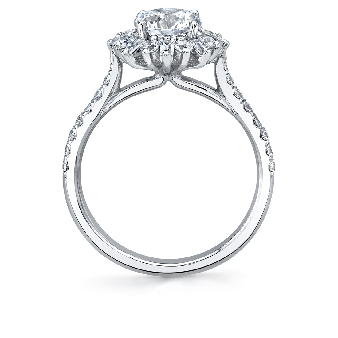 Round Cut Floral Halo Engagement Ring - Alana