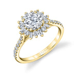 Round Cut Floral Halo Engagement Ring - Alana
