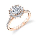 Round Cut Floral Halo Engagement Ring - Alana