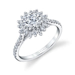 Round Cut Floral Halo Engagement Ring - Alana