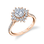 Round Cut Floral Halo Engagement Ring - Aspen