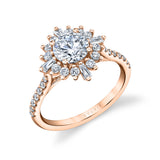 Round Cut Floral Halo Engagement Ring - Aspen