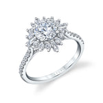 Round Cut Floral Halo Engagement Ring - Aspen